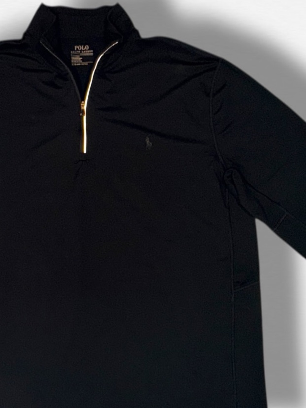 Polo Ralph Lauren Performance 1/4 Zip Pullover USA Flag Stars Sleeve Black XL - Picture 5 of 13